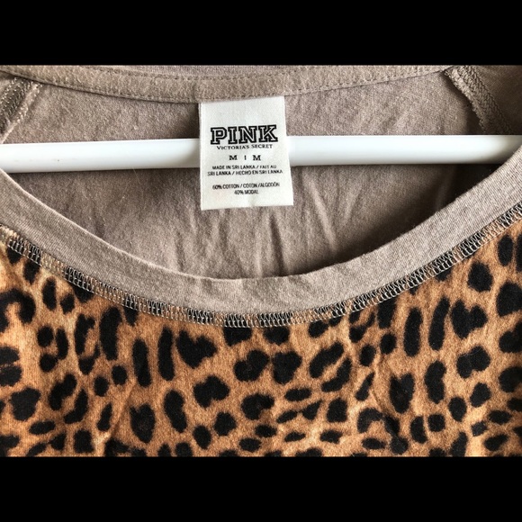 🐆VS PINK Cheetah Print & Taupe Long Sleeve top - Picture 3 of 6